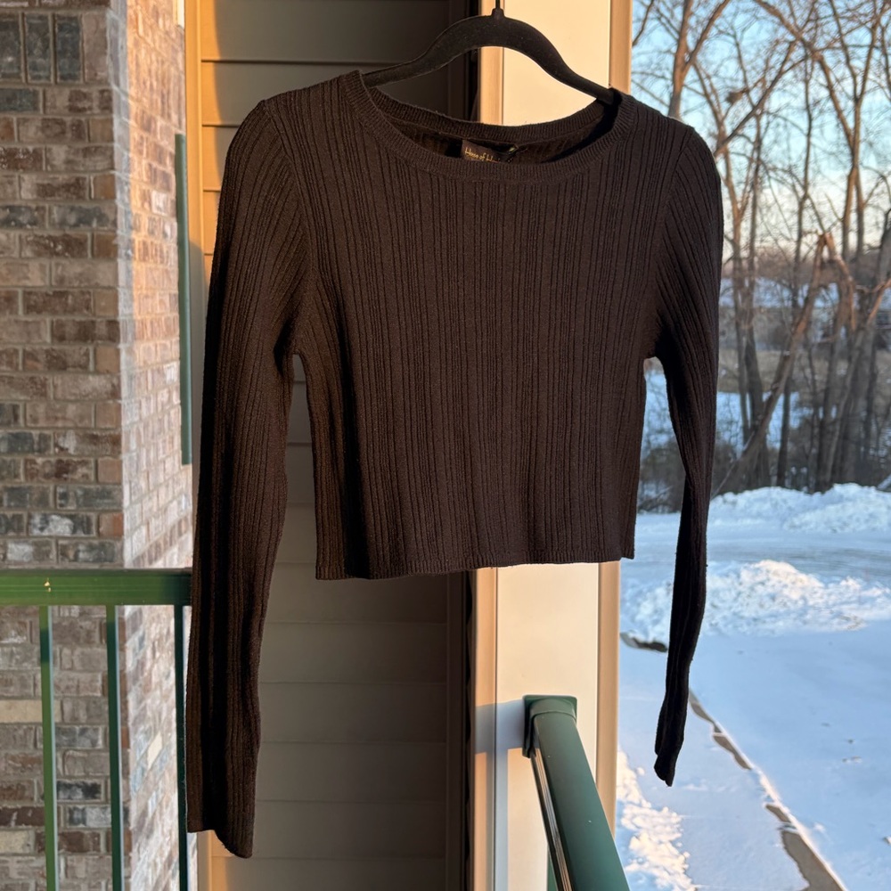 🆕House of Harlow 1960 Black Ribbed Wool Cashmere Cropped Knit Sweater Top Medium - Picture 3 of 16